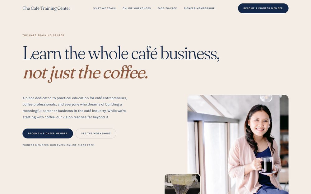 The Café Training Center landing page.